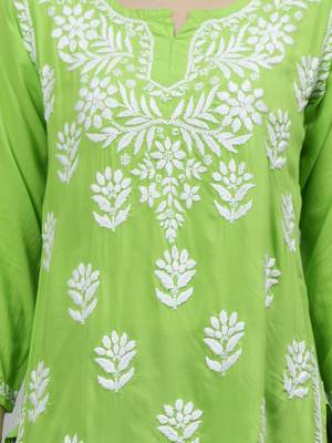 hand embroidered parrot green modal lucknowi chikankari top 4