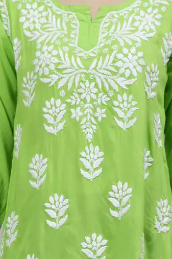 hand embroidered parrot green modal lucknowi chikankari top