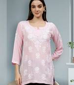 hand embroidered pink modal lucknowi chikankari top