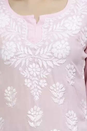 hand embroidered pink modal lucknowi chikankari top