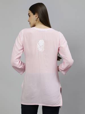 hand embroidered pink modal lucknowi chikankari top 4