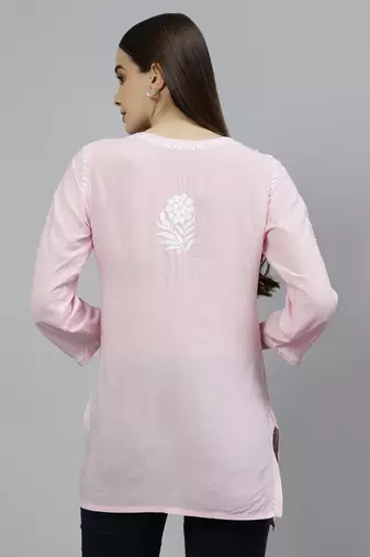 hand embroidered pink modal lucknowi chikankari top
