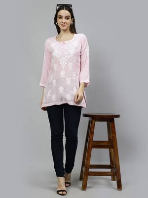 hand embroidered pink modal lucknowi chikankari top 5