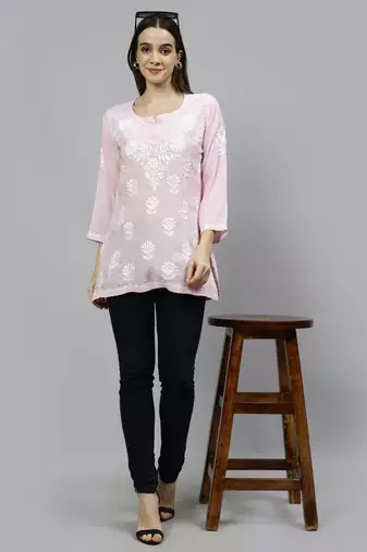hand embroidered pink modal lucknowi chikankari top