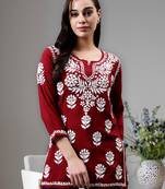 hand embroidered maroon modal lucknowi chikankari top