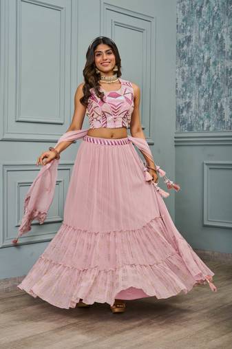 Premium Heavy Embroidery & Sequins Work With Latkan cancan Lehenga and croptop