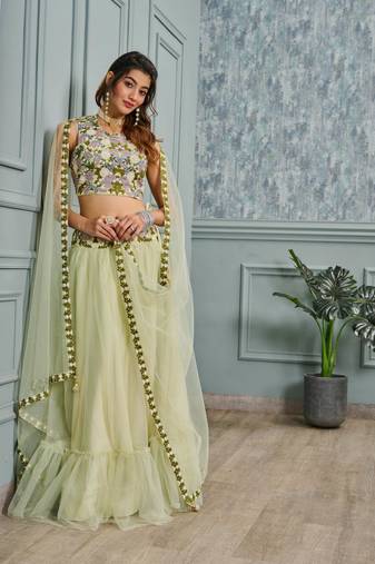 Premium Heavy Embroidery & Sequins Work With Latkan cancan Lehenga and croptop
