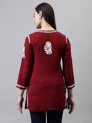 hand embroidered maroon modal lucknowi chikankari top 3