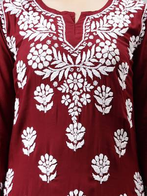 hand embroidered maroon modal lucknowi chikankari top 4