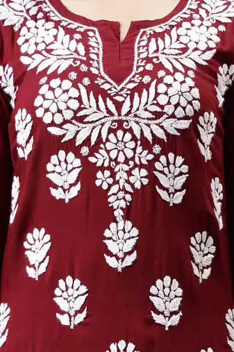 hand embroidered maroon modal lucknowi chikankari top