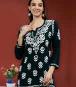 hand embroidered dark green modal lucknowi chikankari top