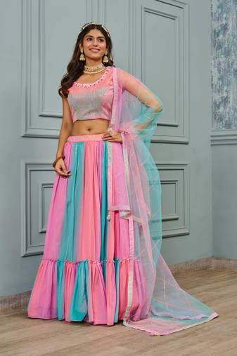 Premium Heavy Embroidery & Sequins Work With Latkan cancan Lehenga and croptop