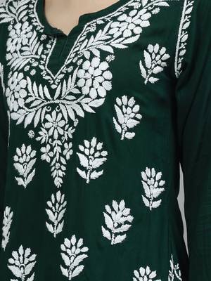 hand embroidered dark green modal lucknowi chikankari top 4