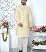 Yellow art dupion silk indo western