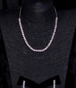 Silver plated pink stone embellished cz necklace 317fnnn333