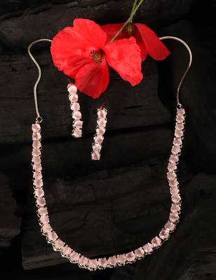 Silver plated pink stone embellished cz necklace 317fnnn333 2