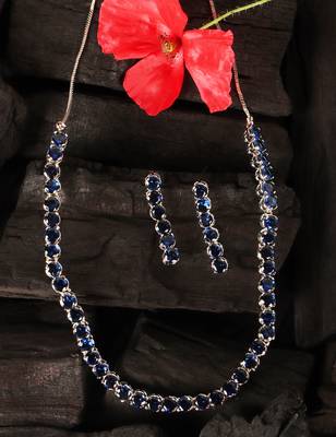 Silver plated blue stone embellished cz necklace 317fnnn334 2
