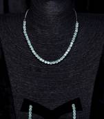 Silver Sea Green stone embellished cz necklace 317fnnn335