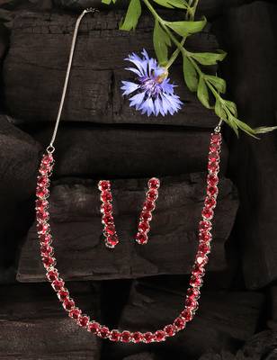 Silver plated hydro ruby stone embellished cz necklace 317fnnn336 2