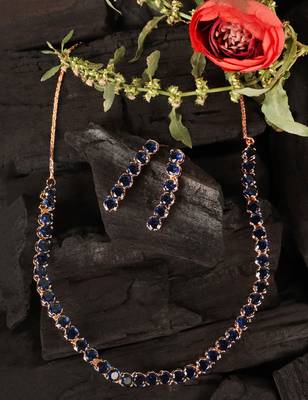 Rose gold plated blue stone embellished cz necklace 317fnnn338 2
