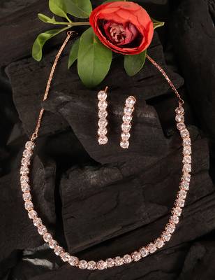 Rose gold plated white stone embellished cz necklace 317fnnn339 2