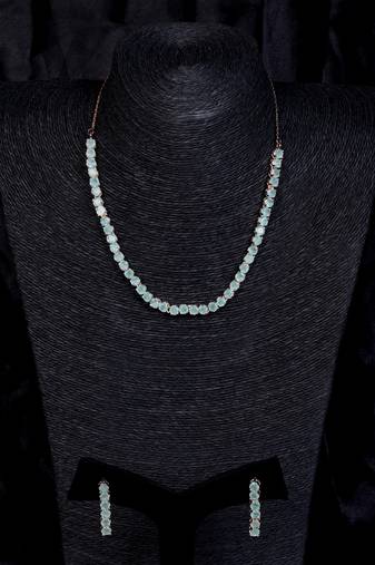 Rose gold Sea Green stone embellished cz necklace 317fnn340