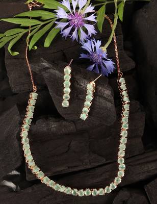 Rose gold Sea Green stone embellished cz necklace 317fnn340 2