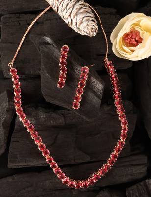 Rose gold plated hydro ruby stone embellished cz necklace 317fnnn341 2