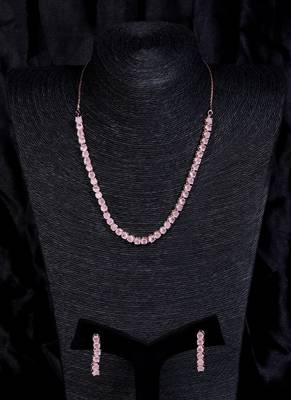 Rose gold plated pink stone embellished cz necklace 317fnnn342 1