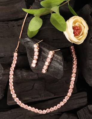 Rose gold plated pink stone embellished cz necklace 317fnnn342 2