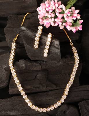 Gold plated cubic zirconiz stone embellished ad necklace 317fnnn343 2