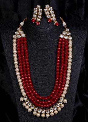 Multilayered kundan and red stone necklace for wedding 317fnn378 1