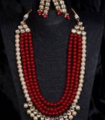 Multilayered kundan and red stone necklace for wedding 317fnn378