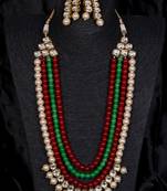 Multilayered kundan red and green stone necklace for wedding 317fnn381