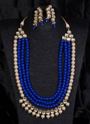 Multilayered kundan and blue stone necklace for wedding 317fnn382 1