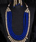Multilayered kundan and blue stone necklace for wedding 317fnn382