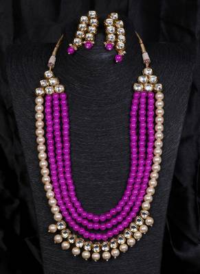 Multilayered kundan and purple stone necklace for wedding 317fnn383 1