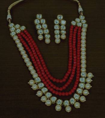 Multilayered kundan and red stone necklace for wedding 317fnn378 2