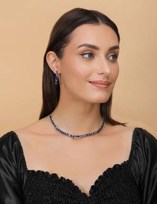 Silver plated blue stone embellished cz necklace 317fnnn334 3