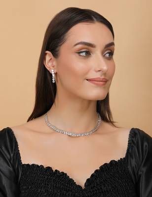 Silver plated white stone embellished cz necklace 317fnnn337 3