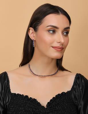 Rose gold plated blue stone embellished cz necklace 317fnnn338 3