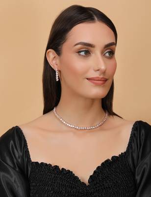 Rose gold plated white stone embellished cz necklace 317fnnn339 3