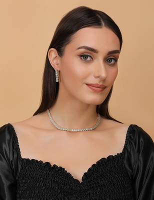 Rose gold Sea Green stone embellished cz necklace 317fnn340 3