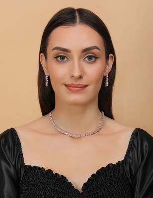 Silver plated pink stone embellished cz necklace 317fnnn333 4