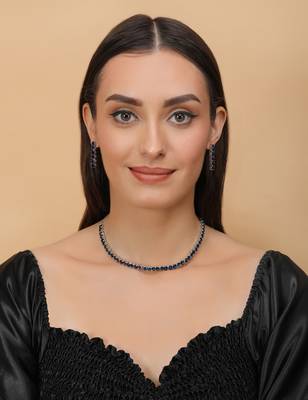 Silver plated blue stone embellished cz necklace 317fnnn334 4