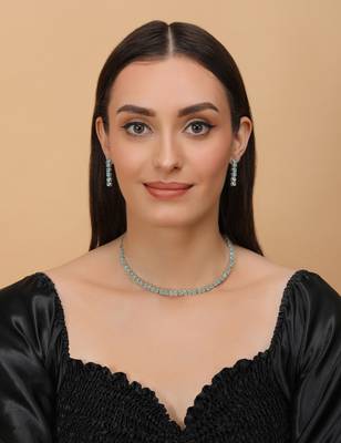 Silver Sea Green stone embellished cz necklace 317fnnn335 5