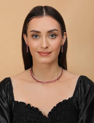 Silver plated hydro ruby stone embellished cz necklace 317fnnn336 4