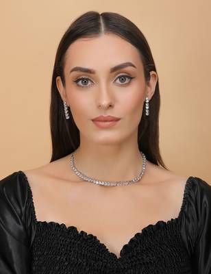 Silver plated white stone embellished cz necklace 317fnnn337 4