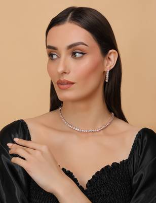 Rose gold plated white stone embellished cz necklace 317fnnn339 4