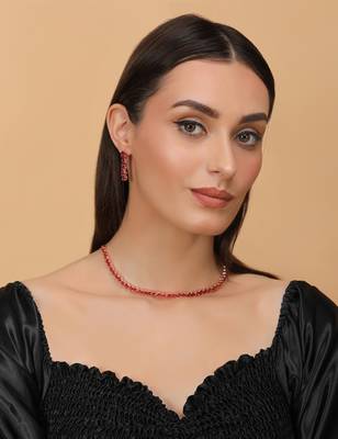 Rose gold plated pink stone embellished cz necklace 317fnnn342 3